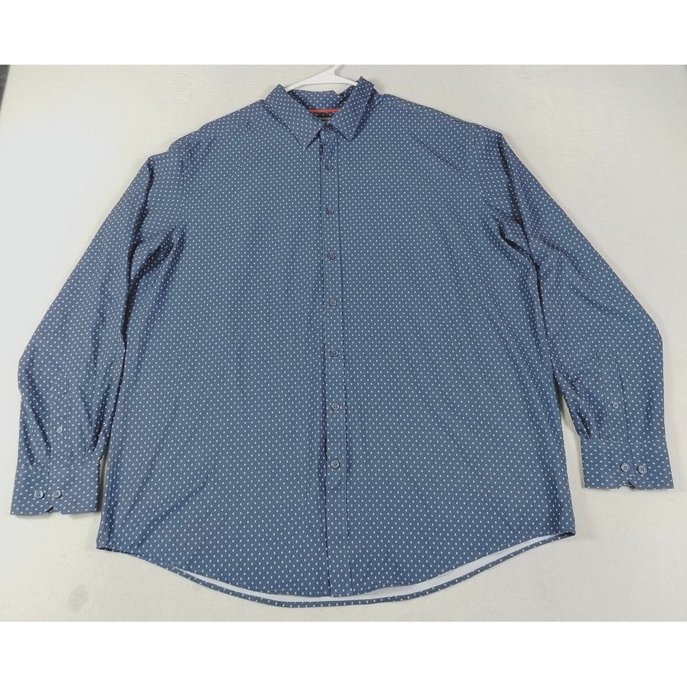 MIX&NY Performance Shirt Mens 2XL Blue Geometric Long Sleeve Stretch Button Up
